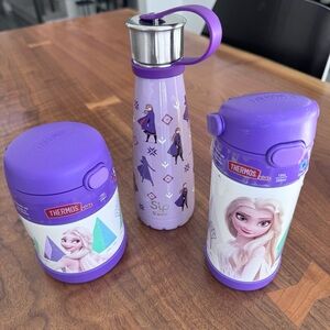 Bundle of Thermos and S’well Kids Frozen Themed Water Bottles and Food Container